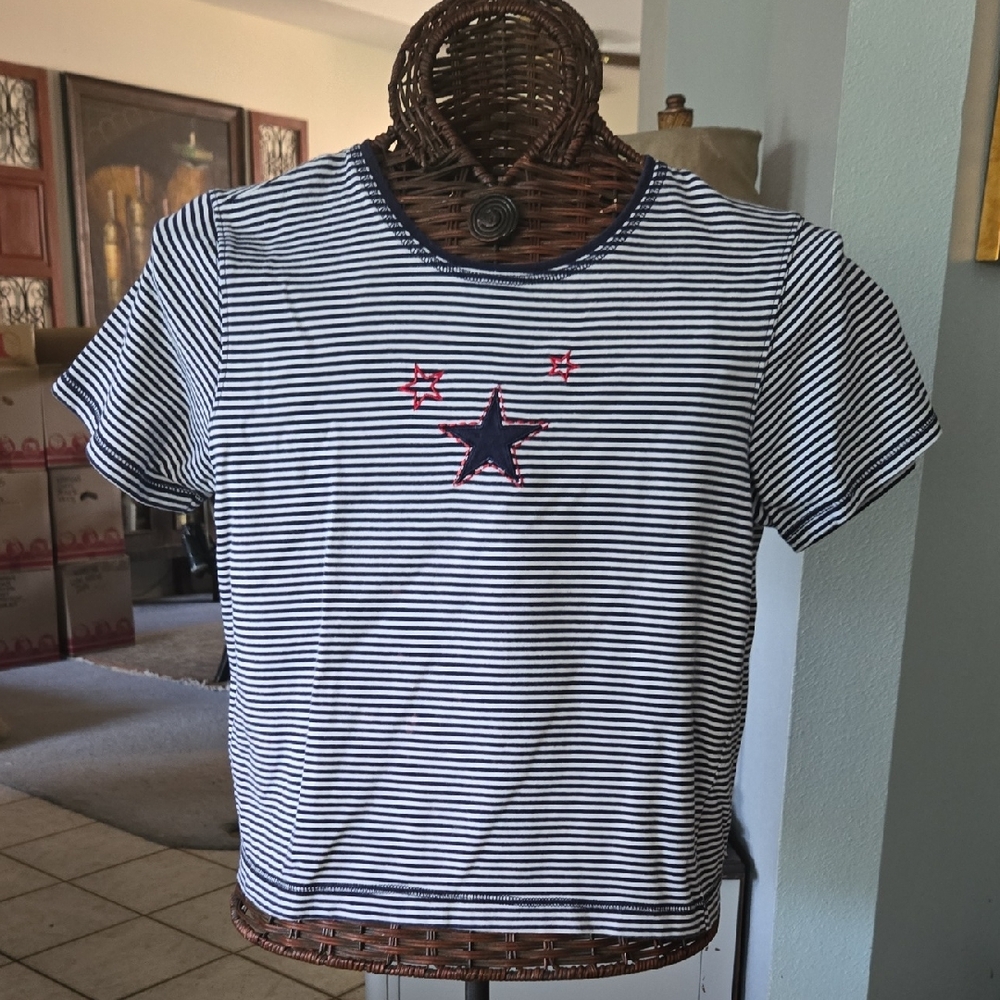 Onque Petite Striped T-Shirt with Star Embroidery
